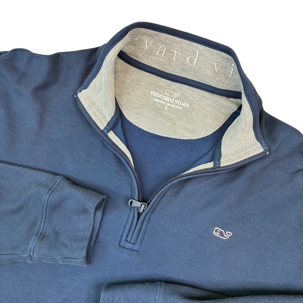 Vineyard Vines Pullover Men Large Navy Blue Pima Cotton Quarter Zip Whale Logo